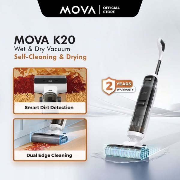 【BEST SELLING】 MOVA K20/K20 Pro Wet and Dry Vacuum Cleaner Floor Washer | 60°C Hot Water Washing | 99.9% Sterilization