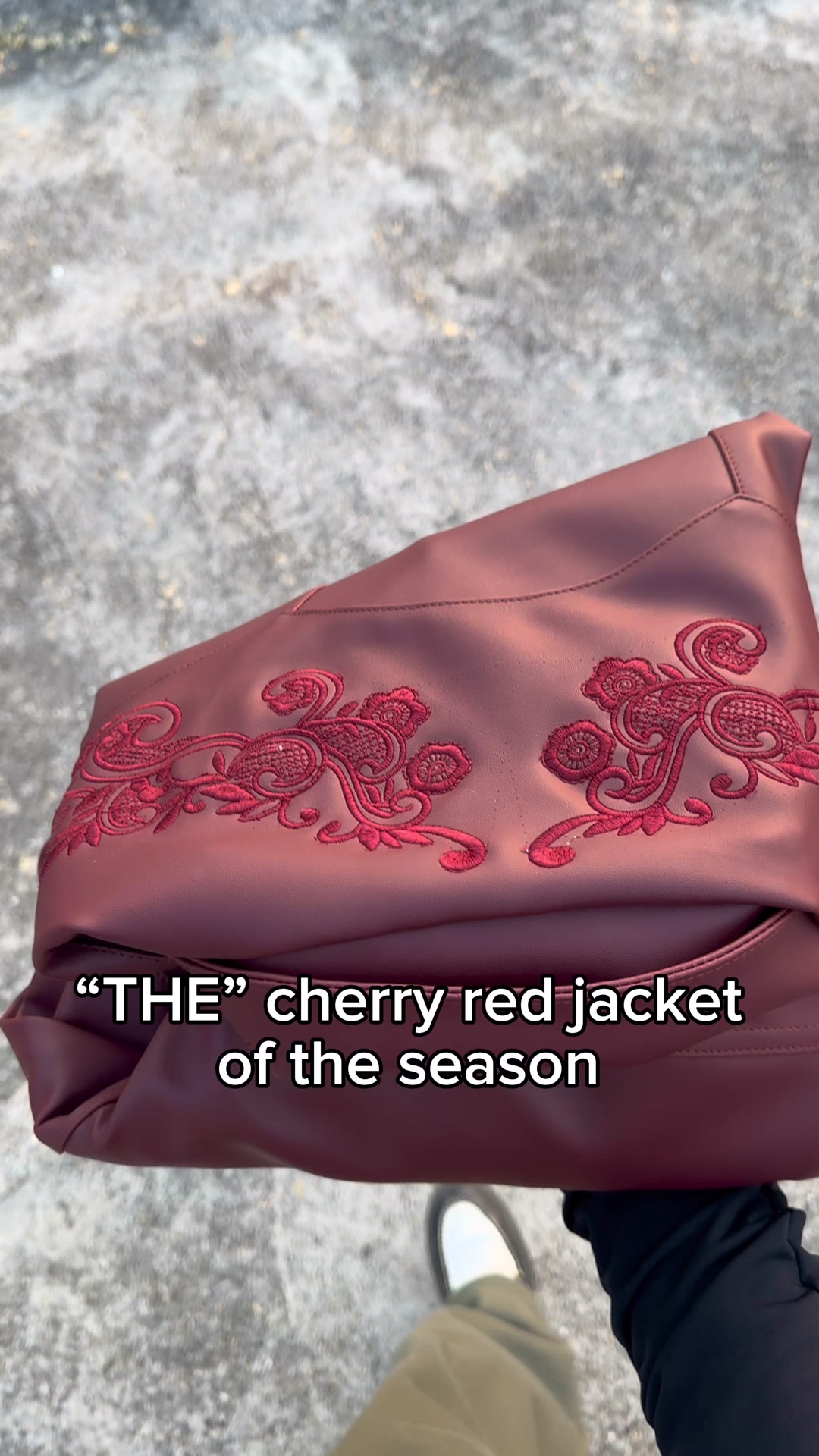 The BELLA Cherry Red Jacket is an ode to movement, passion, and power.
Sculpted leaf motifs wrap the sleeves, front, and back—woven through delicate lattice work to create a rich, layered ornamentation that commands attention.

Crafted in Cherry Red Vegan Leather, detailed with nearly 300,000 embroidery stitches, and finished with a stainless steel rose zip puller, this piece blurs the line between fashion and art.

Unisex. Bold. Unforgettable.
This isn’t just worn—it’s performed.