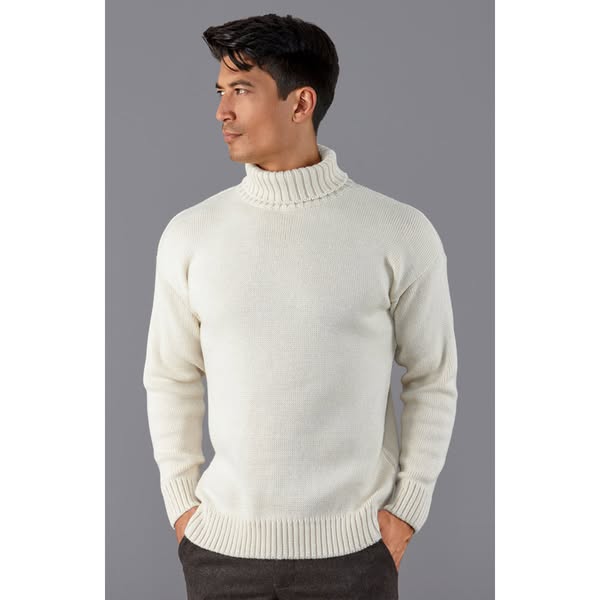 Mens Extra Fine Merino Wool Mock Turtleneck Jumper