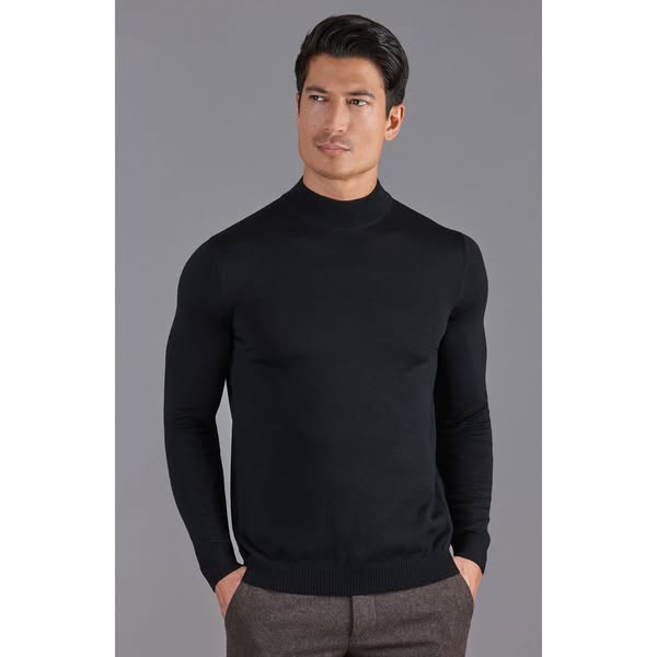 Mens Extra Fine Merino Wool Mock Turtleneck Jumper