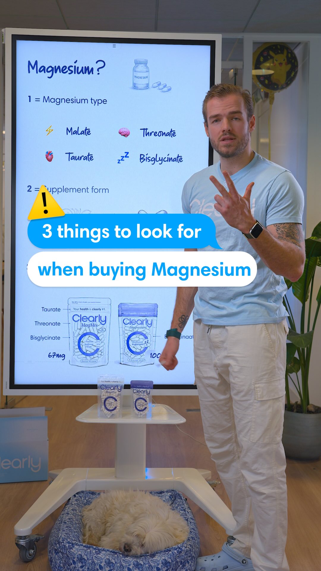 ⚠️ Watch out for these 3 things when buying Magnesium.

1️⃣ The magnesium type
Because of their good absorption, we would always pick: ⚡ Malate, 🧠 Threonate, 🫀 Taurate or 💤 Bisglycinate.

2️⃣ The supplement form
A tablet, a powder, or a capsule? We would always go for a powder or a capsule. Your body has a harder time breaking down tablets and in general, they contain more additives.

3️⃣ The elemental dose
Look for brands with a maximum elemental magnesium of 110 milligrams per capsule. This is easier to find in a powder or a capsule.

But why not too highly dosed? You may be sensitive for magnesium and lower doses are often better tolerated. And it’s of course nice that you’re then able to spread them throughout the day. Unless you want to take them for a specific reason, all in the evening of course. 😴

Clearly Magnesium Bisglycinate → 100mg elemental magnesium per capsule

Clearly MagMix (Taurate, Threonate & Bisglycinate) → 67mg per capsule

Both perfectly fitted for flexible dosing. ✔️

Check them out 👉🏼 Clearly.eu

Your health is clearly #1. ☝🏼🩵🥇

Help others see clearly. 📩