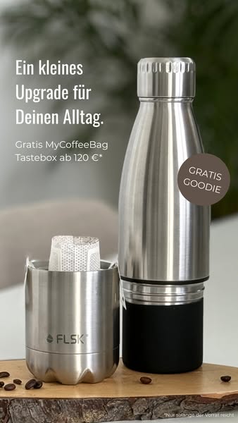 Ob Becher, Flasche oder Food Jar – ab 120 € bekommst Du eine Tastebox Kaffee gratis dazu. Nur solange verfügbar.