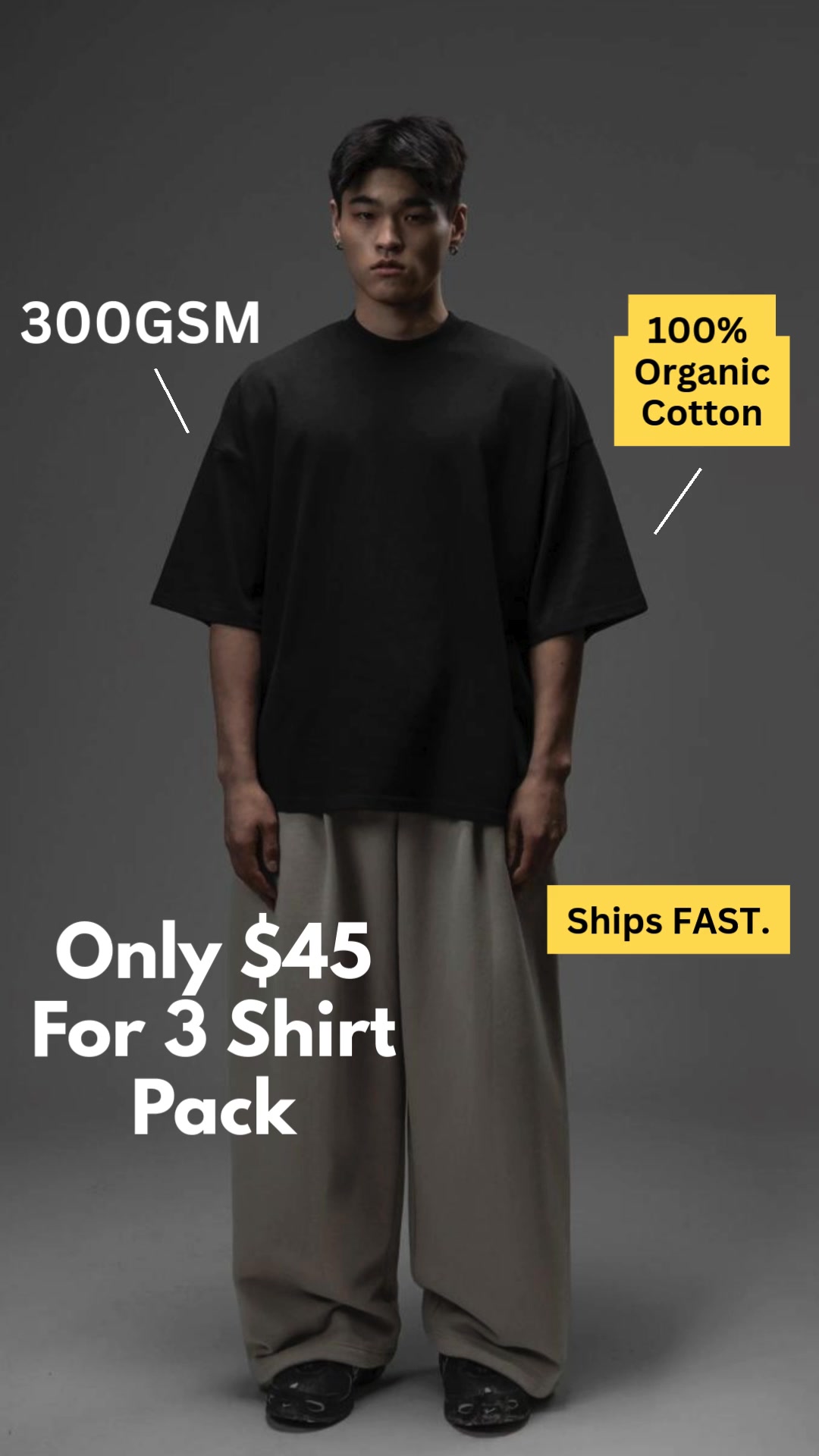 Heavyweight organic tees with a structured, boxy fit. 3-pack for $45.