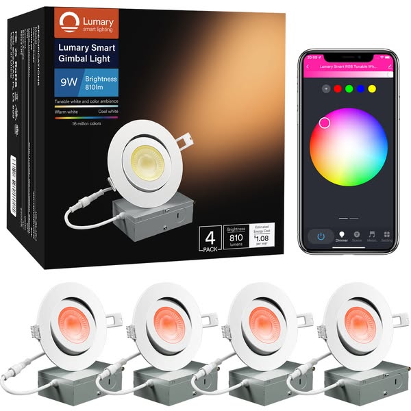 Lumary Wi-Fi Smart Gimbal Recessed Light 4 inch 7W 4 PCS