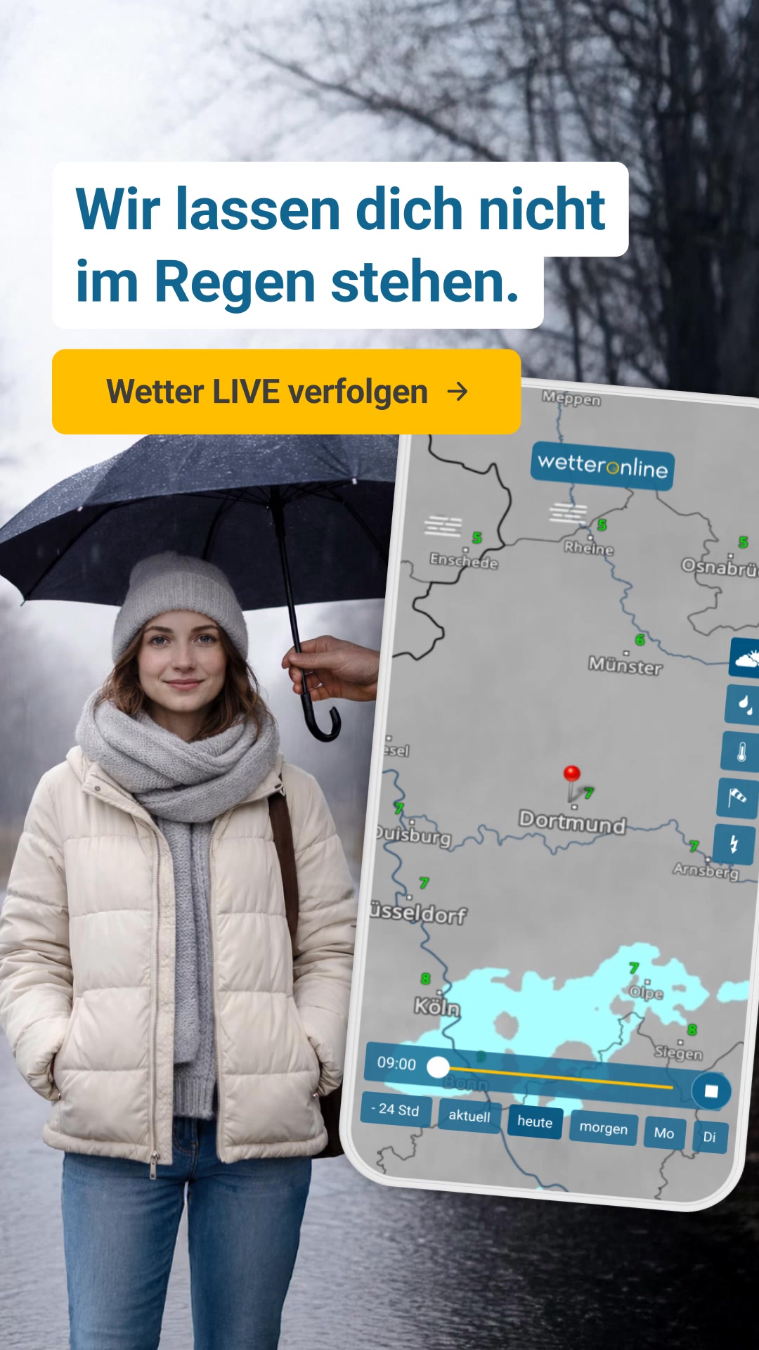 Dein Wetter. Verlässlich bei Regen & Kälte 🌧️