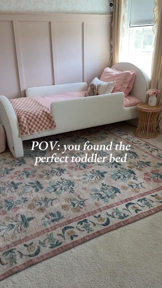 POV: I finally found the perfect toddler bed 🤍 The Luna Bed from @montedesign is everything, it grows with our little one from toddler stage to big-kid years, with rails for safety and options to customize every detail. Pick your favorite fabric, add a trundle, and create a timeless piece that fits your child’s space perfectly ✨ We chose the boucle fabric in ivory with petal pink piping. #MonteDesign #LunaBed #ToddlerRoomGoals