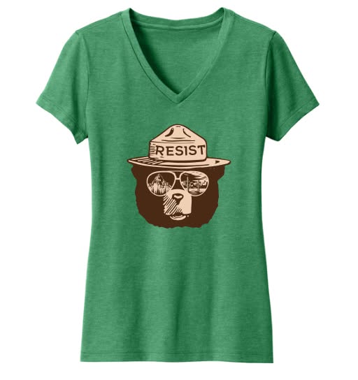 Resist Bear T-Shirt - Women's V-Neck (Green)