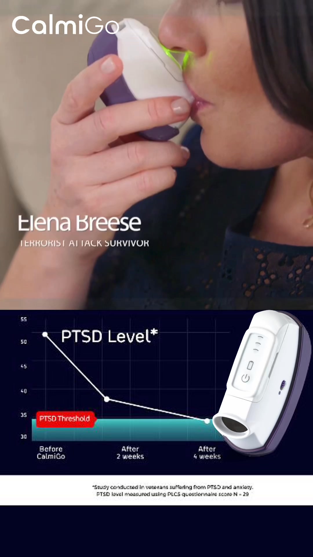 Anxiety and PTSD can become debilitating. Elena Breese, a Boston Marathon terrorist attack survivor, shares her experience.
Take our 2-minute quiz to see if CalmiGo is right for you and get a personalized recommendation.