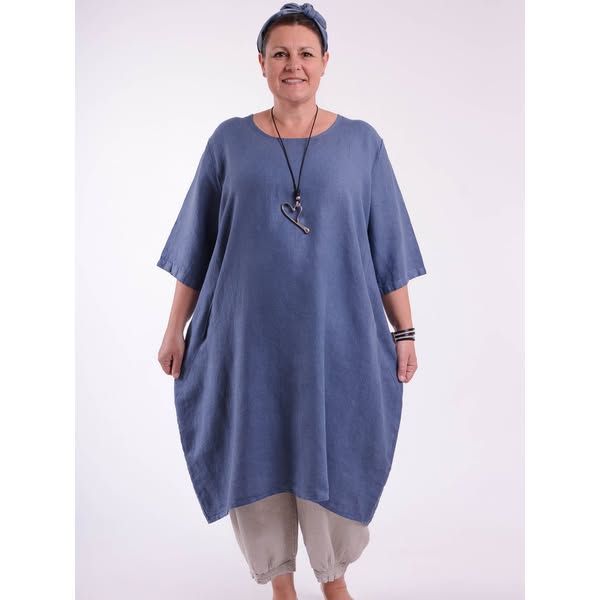 Lagenlook Basic Casual Tunic Dress - 9469 Linen