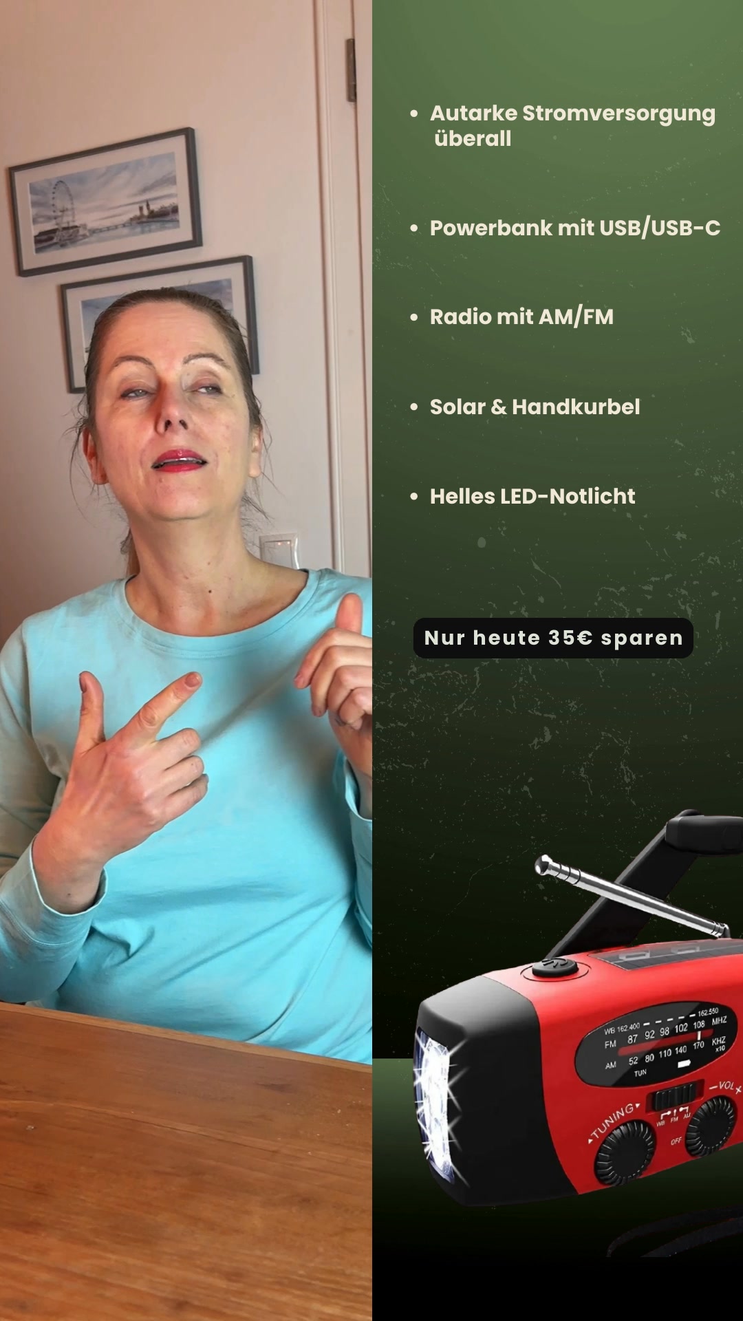 💡 Ein kompaktes Gerät für Licht, Radio & Energie – überall einsatzbereit.

Der Dynox kombiniert Taschenlampe, Radio und Powerbank in einem handlichen Format.
Ideal für Zuhause, Outdoor, Reisen oder unerwartete Situationen.

🔋 Laden per Solar oder Handkurbel
📡 Radio ohne Internet
💡 Helles LED-Licht
🎒 Leicht, kompakt & robust

👉 Jetzt entdecken & vorbereitet sein