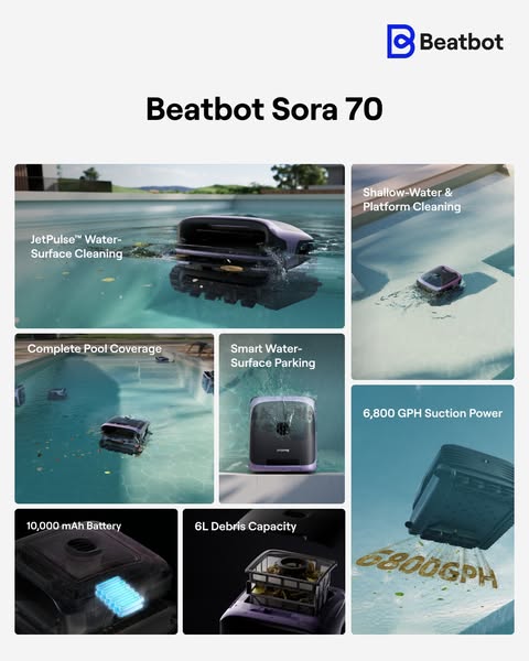 Let's do a quick 30s recap 👀 In case you missed it, here’s everything you need to know about #BeatbotSora70 in the poster.
 
Launching today, and your early bird pre-sale perks are now live:
🔵 Win It Free: Early bird orders on us. Two lucky customers will receive a full refund.
🔵 Free Dust & Water-Proof Cover: Automatically included with every order.
🔵 Subscribe & Save 10%: regular price $1,499 → Now $1,349 when you subscribe.
(Once subscribed, your discount code will be instantly displayed and ready to copy.)
 
More details here: https://bit.ly/45ojdTv
 
#RisetoTheOccasion #FromGrimyToCrystal 
#RoboticPoolCleaner #PoolCleaning #PoolVacuum