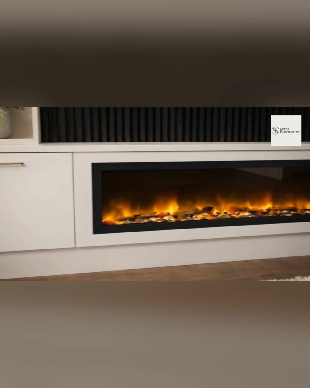 Large 60" Fireplace Media Wall Entertainment with Smooth Door Base & Double Shelving Unit - For Up to 110" TVs