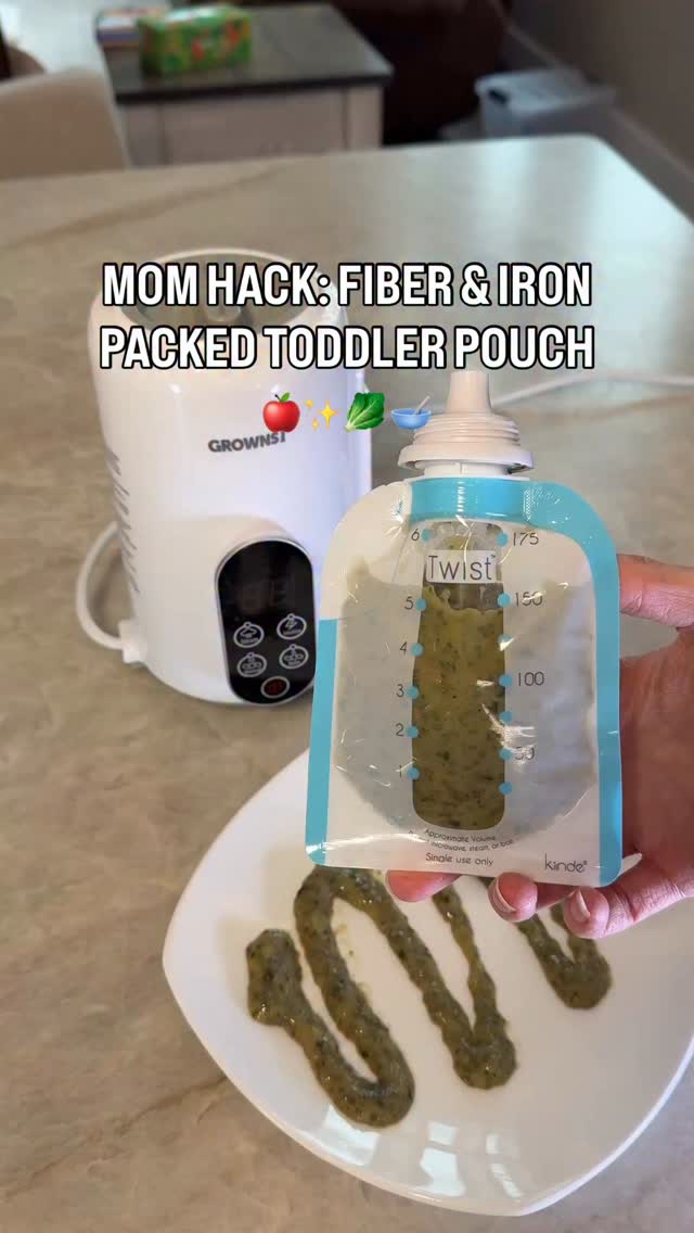 The EASIEST at home baby or toddler pouch you will make to SAVE $$, provide essential vitamins, iron and fiber.. all without the MESS 😮‍💨💚🍀

Here’s what you need:
- 1 avocado
- 1 apple
- 1 banana 
- 1/2 cup chopped kale
- 1/4 cup chia seeds
- breastmilk, formula or water to thin

Let me know if you’d try this below 👇 (PERFECT in time for Saint Patty’s Day so you can skip the food coloring 🍀😉) 

Grownsy baby food maker now 25% off the Amzn price when you apple PR0M0 ⭐️ HelenFood25 ⭐️🎉🎉🎉🎉

👉 COMMENT “baby food” below for my baby recipe book & link to the @grownsy baby food maker!! 🥣

 #grownsybabyfoodmaker #babyblender #babypuree #6monthsold #babyledweaning babyregistry baby food recipe baby food pouch at home pouch