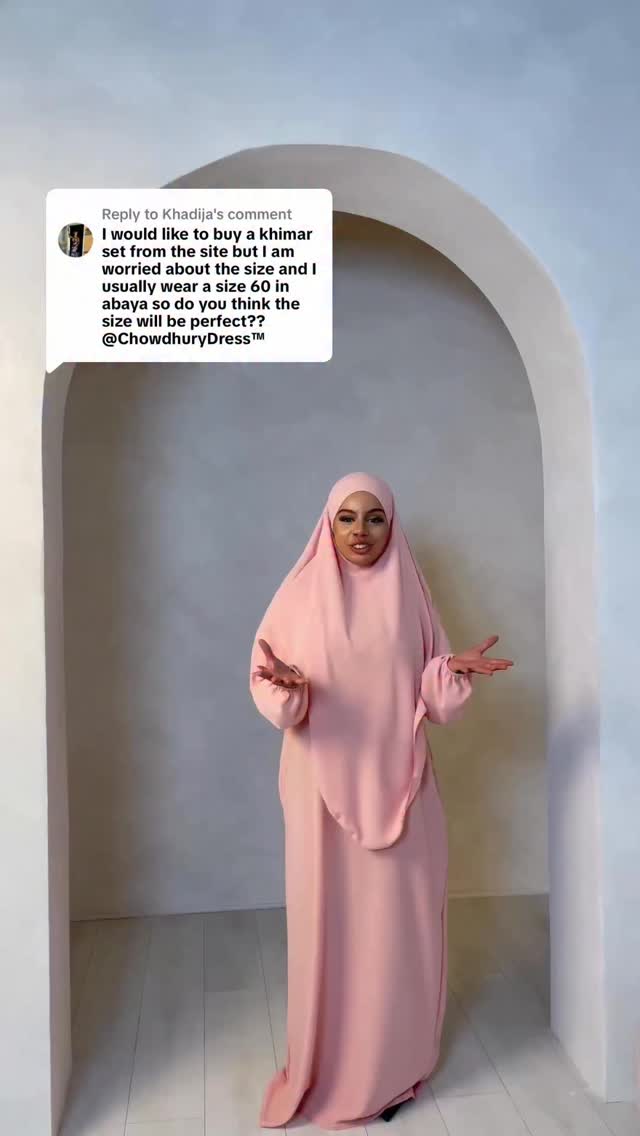 Khimar sets come in one size suitable for individuals between 5.1ft and 5.7ft. If you don’t fall within this height range, you can use our plain closed abaya and Khimar set, which we sell separately.

#khimarset #chowdhurydress