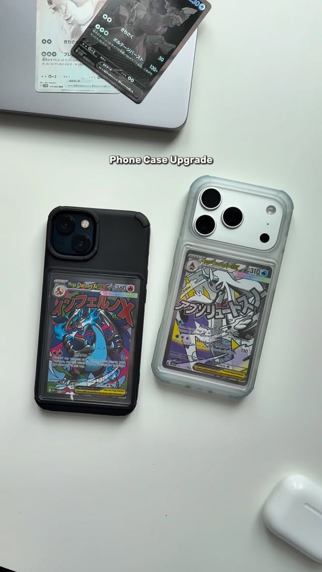 Time for a little switch-up. I’ve been rocking the same Pokémon cards in my phone cases for a while, but with the Mega Evolution era making a comeback, it felt right to upgrade the setup.

Swapped in Mega Charizard X for my black iPhone case — the dark, bold artwork fits perfectly — and added a clean Mega evolution card to the white case for a totally different vibe. I love how a simple phone case with a card display slot can turn your favorite Pokémon cards into everyday carry pieces.

Changing the cards feels like refreshing your whole aesthetic without changing your whole setup.
Which Mega Evolution would you put in your phone case?