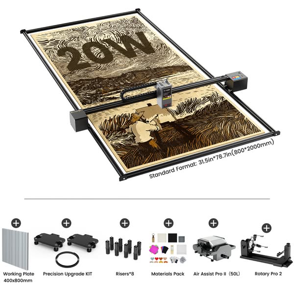 🔥Tyvok X1S 2025 Large Format Laser Cutter & Engraver – 800×2000mm (31.5"×78.7") · Diode Machine for Wood, Acrylic & More